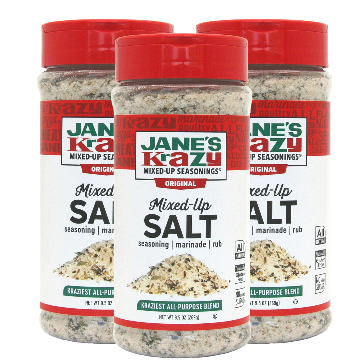 Jane's Krazy frente del empaque mostrando marca y tamaño, fácil identificación