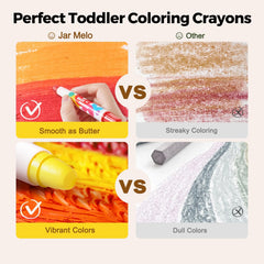 Jar Melo toddler sosteniendo crayon mostrando fácil agarre y destreza