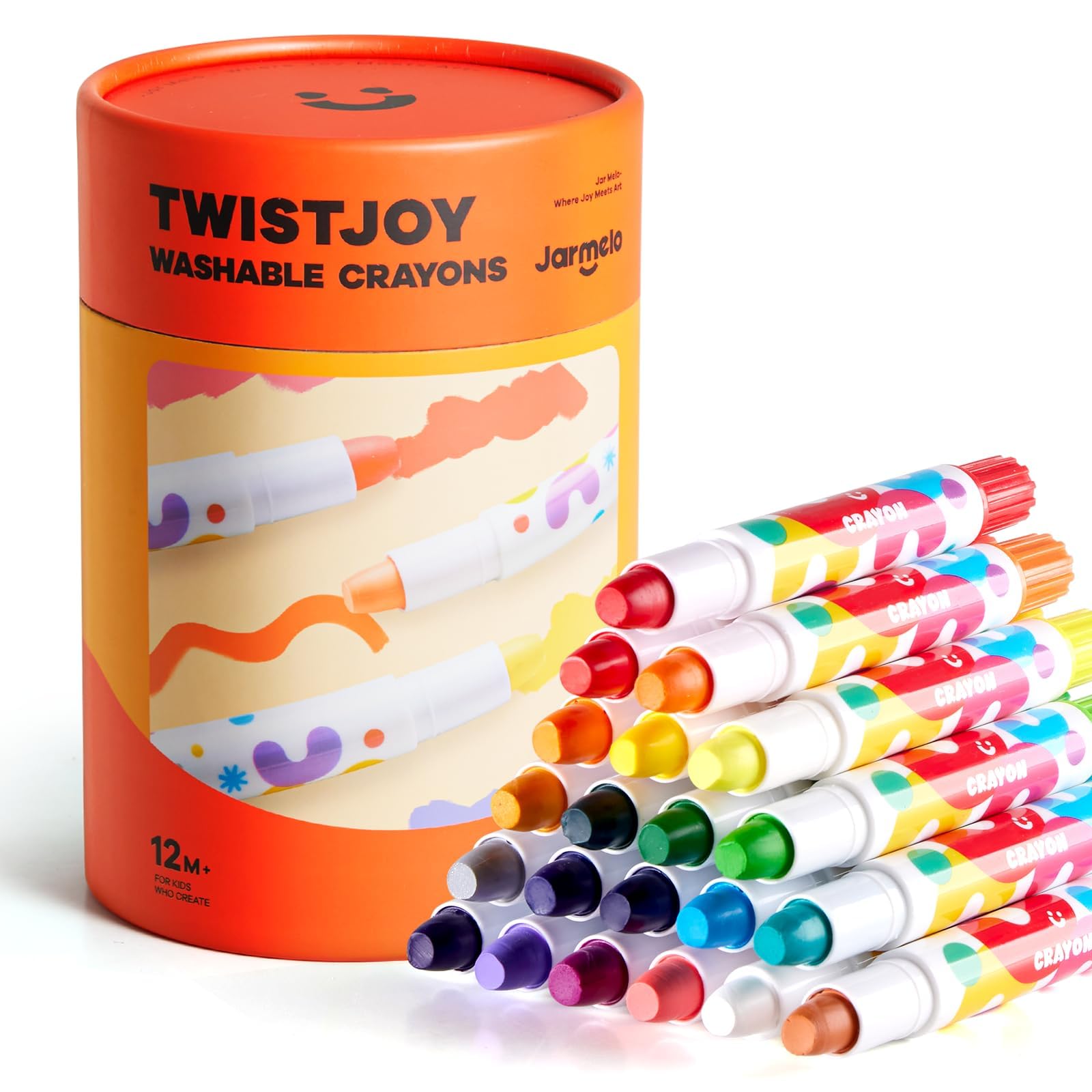 Jar Melo vista frontal del estuche que muestra 24 colores y beneficios