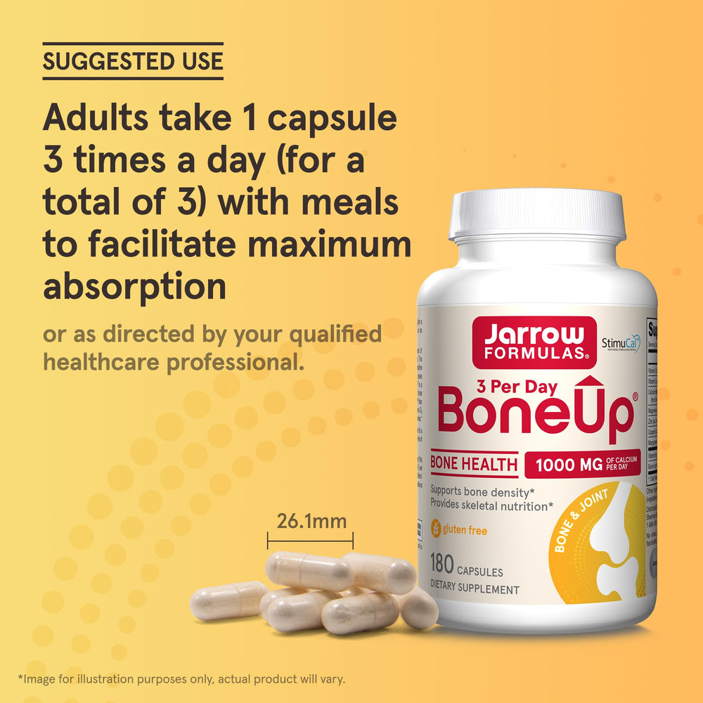 Jarrow Formulas BoneUp envase junto a otros suplementos para combinación segura