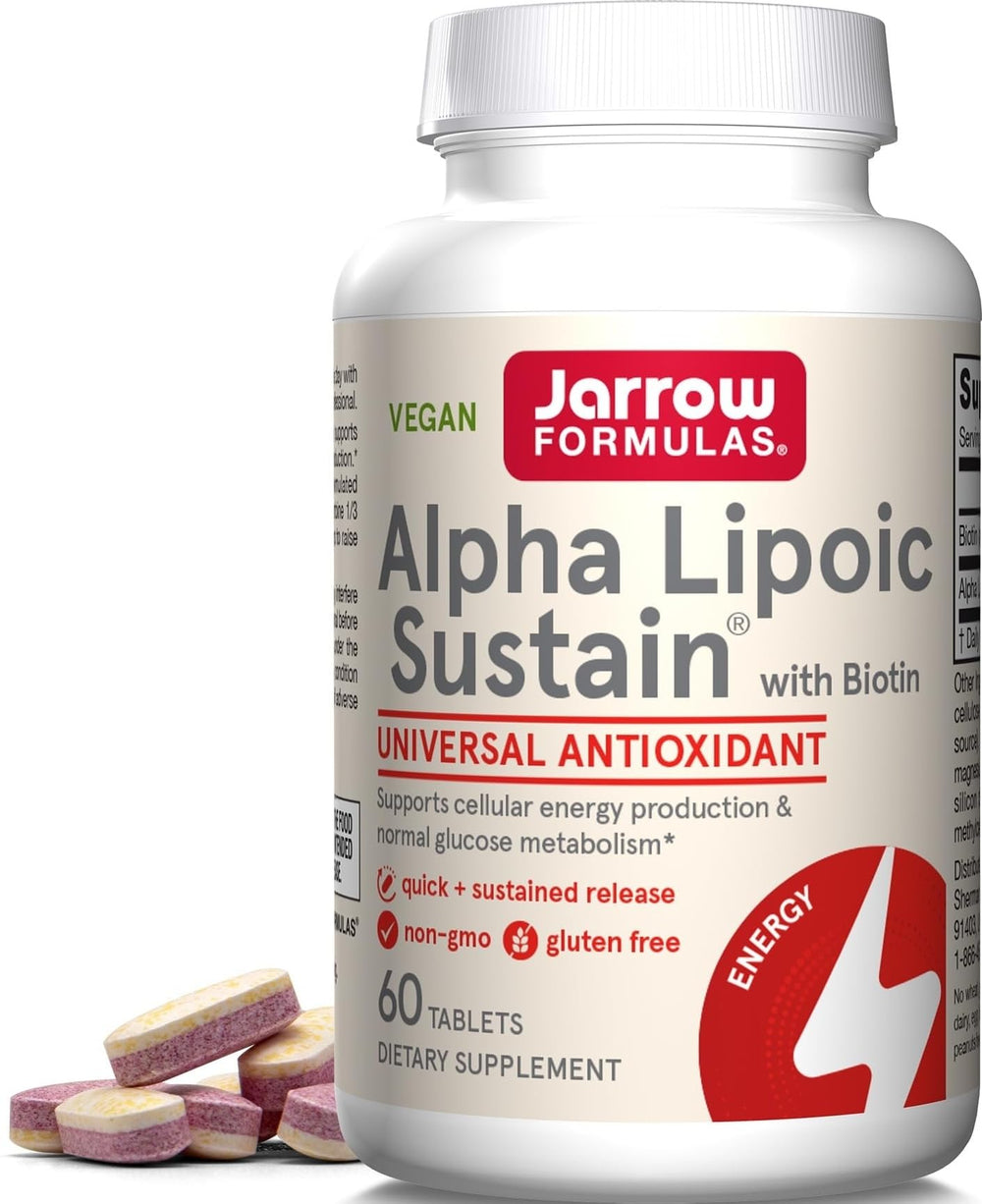 Jarrow Formulas vista frontal del empaque mostrando 60 tabletas y beneficios veganos