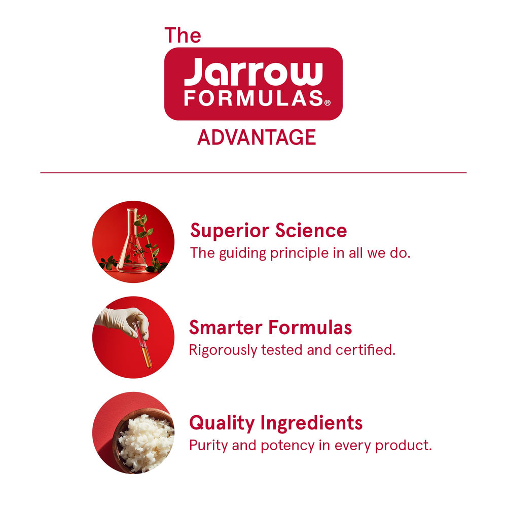 Jarrow Formulas sello de ingredientes certificados resaltando fórmula vegana y sin gluten