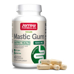 Jarrow Formulas frasco frontal de Mastic Gum 1000 mg, cápsulas veganas para apoyo digestivo