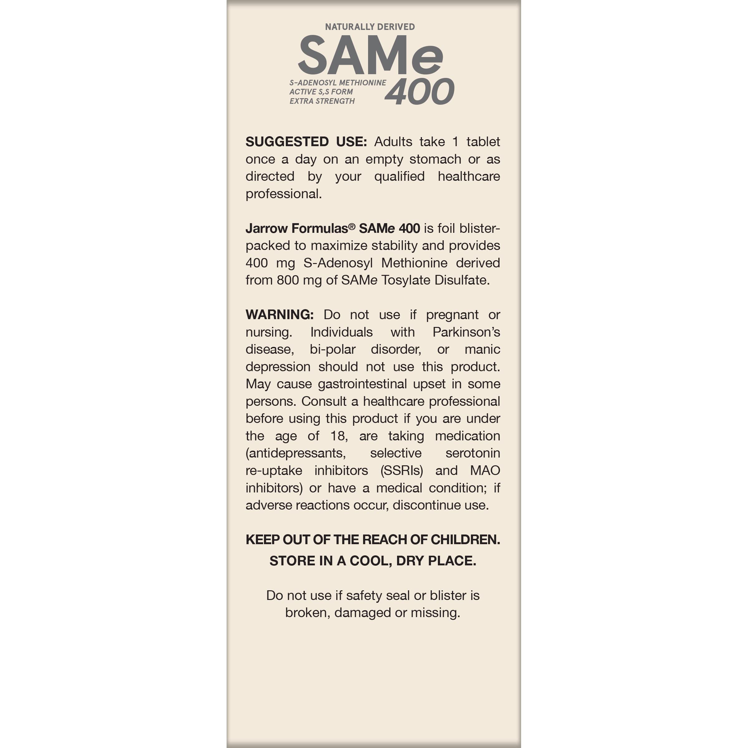Jarrow Formulas botella abierta con tabletas destacando la cantidad de 60 tomas