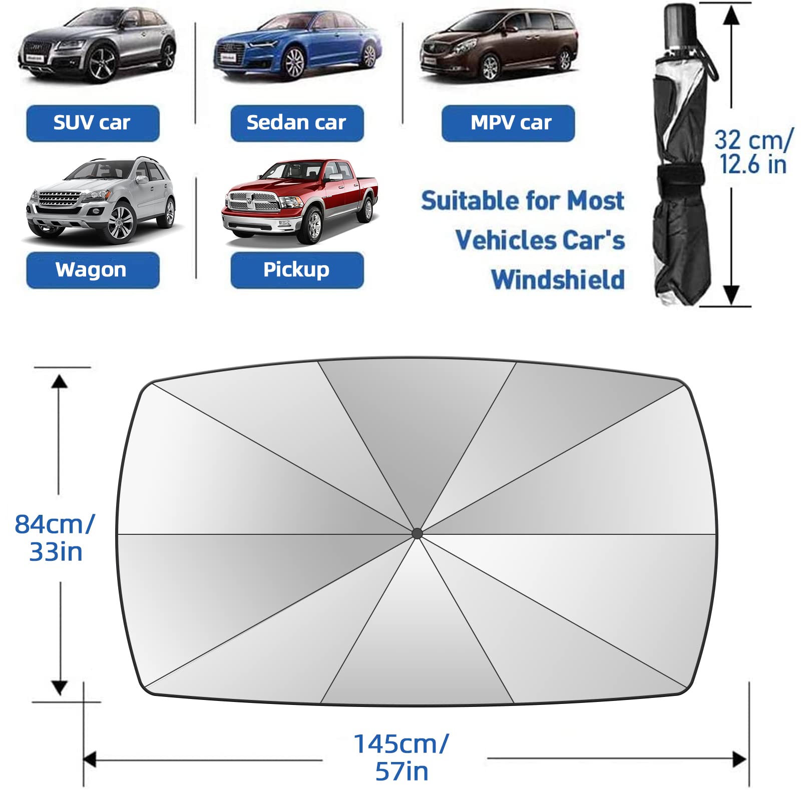 JASVIC parasol plegado en funda para fácil transporte y almacenamiento