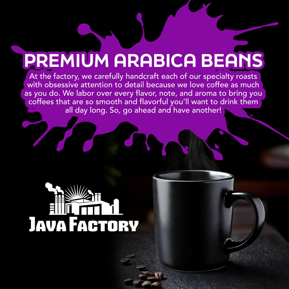 Java Factory caja junto a una taza para comparar tamaño y cantidad