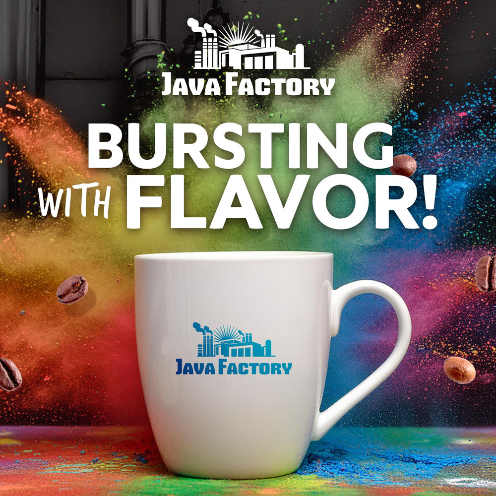 Java Factory ambiente de cocina con cápsulas y taza listo para servir