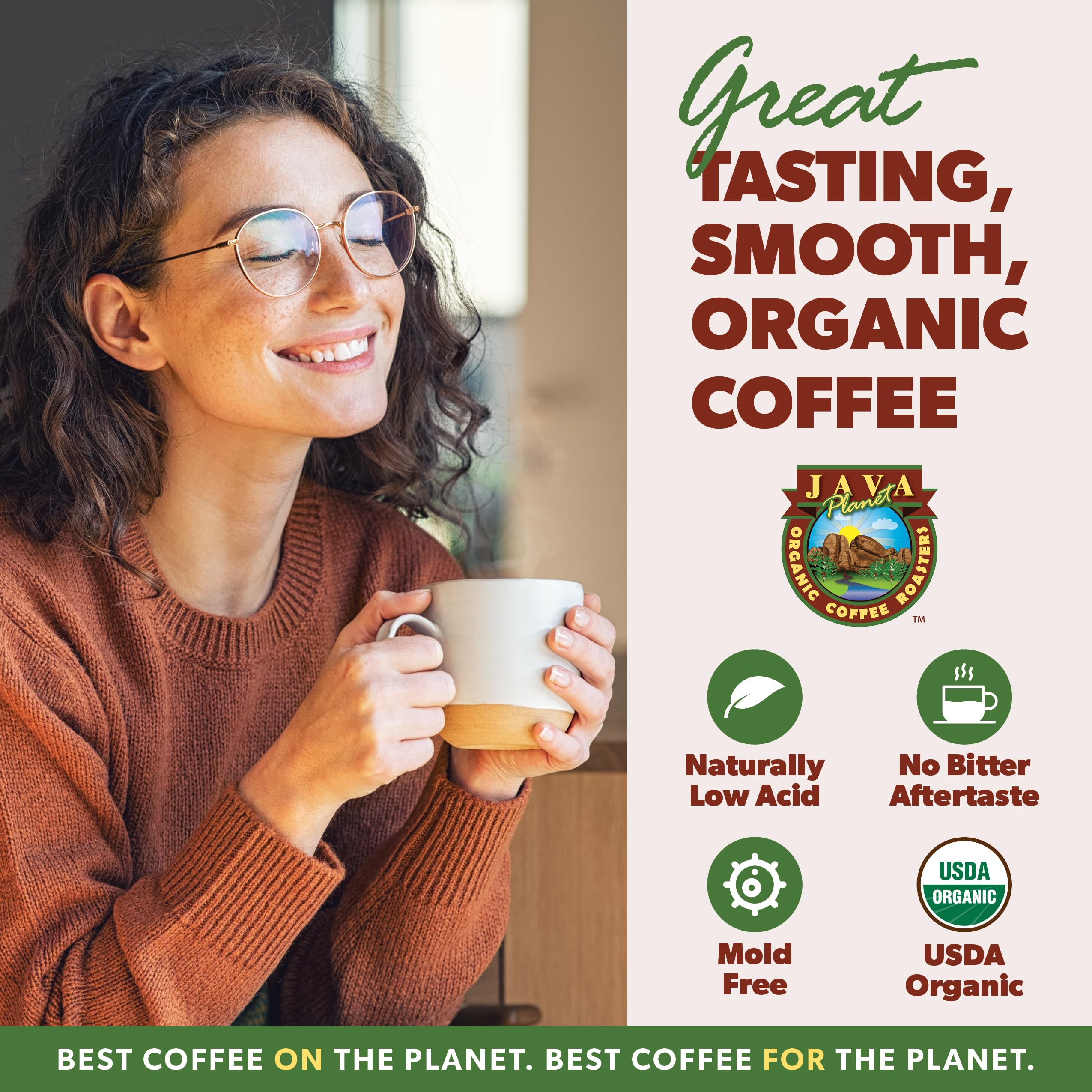 Java Planet etiqueta con certificaciones y beneficios, comunicación de seguridad