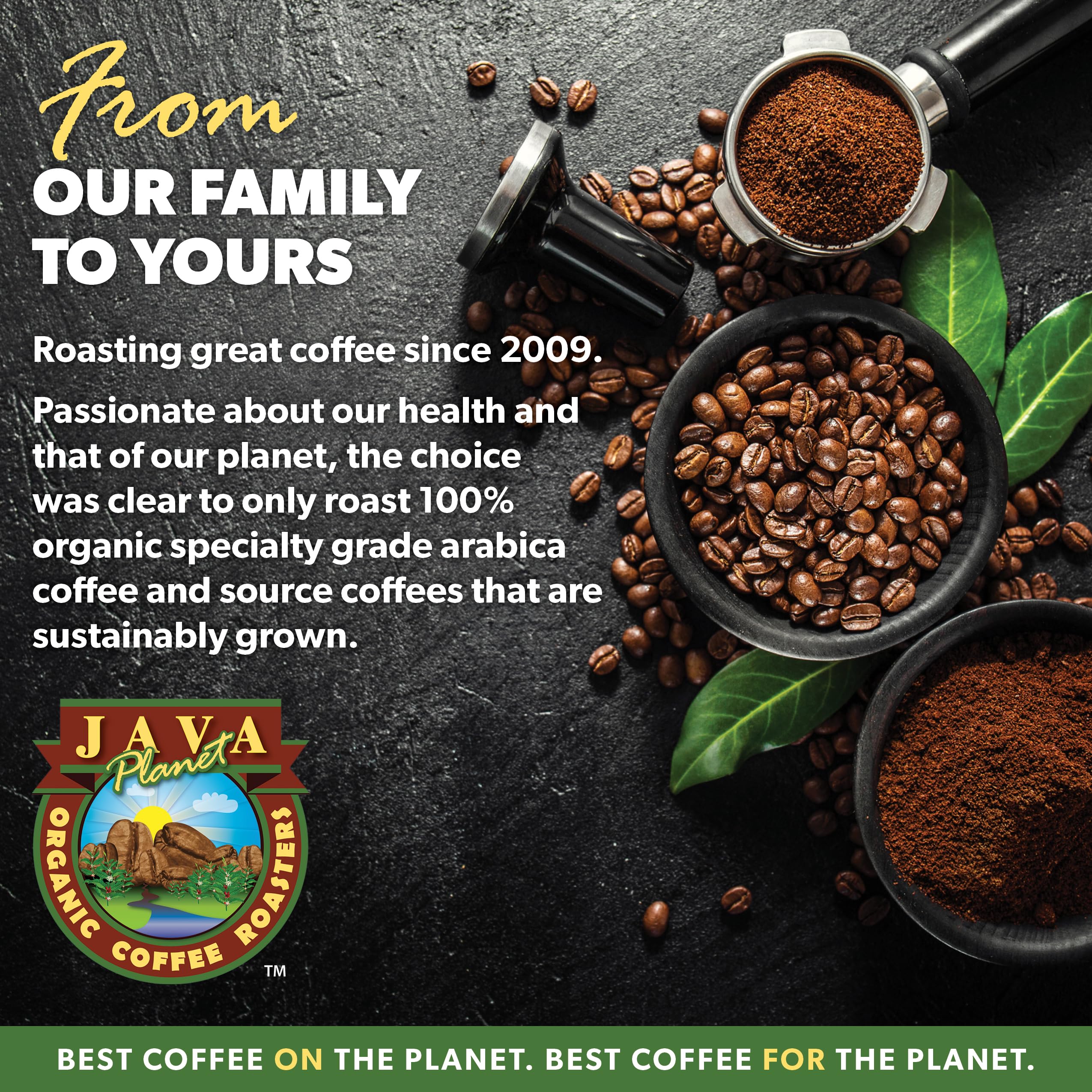 Java Planet espresso recién extraído con crema, resultado rico en la taza
