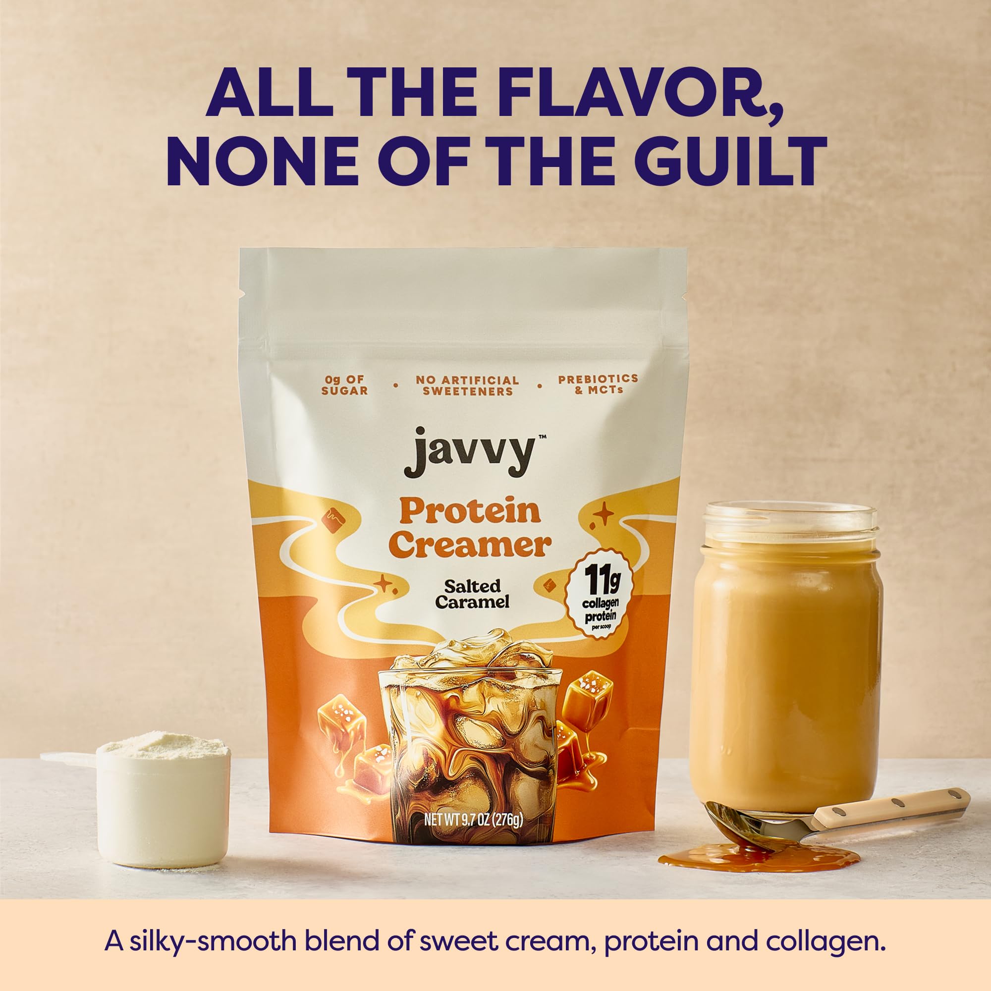 Javvy creamer en mesa de desayuno transmitiendo conveniencia diaria