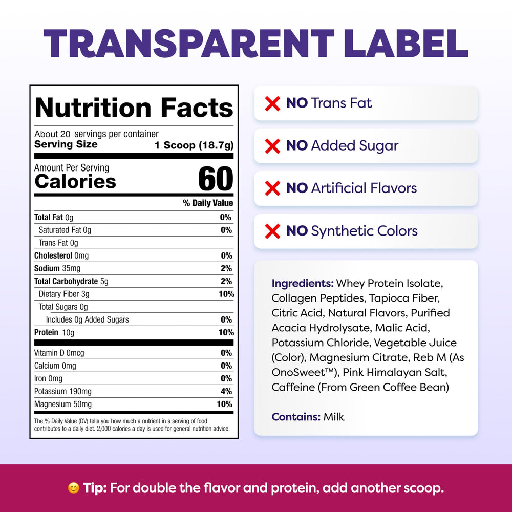 Javvy etiqueta con lista de ingredientes y beneficios para transparencia del producto