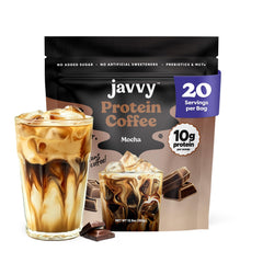 Javvy envase frontal chocolate mocha mostrando diseño y beneficio práctico
