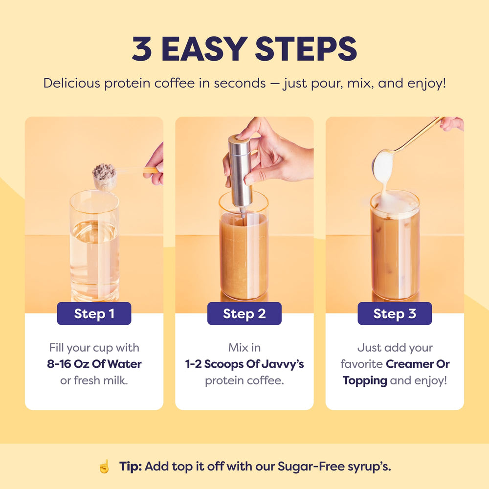 Javvy ingredientes: granos de café y mantequilla de maní, sabor auténtico
