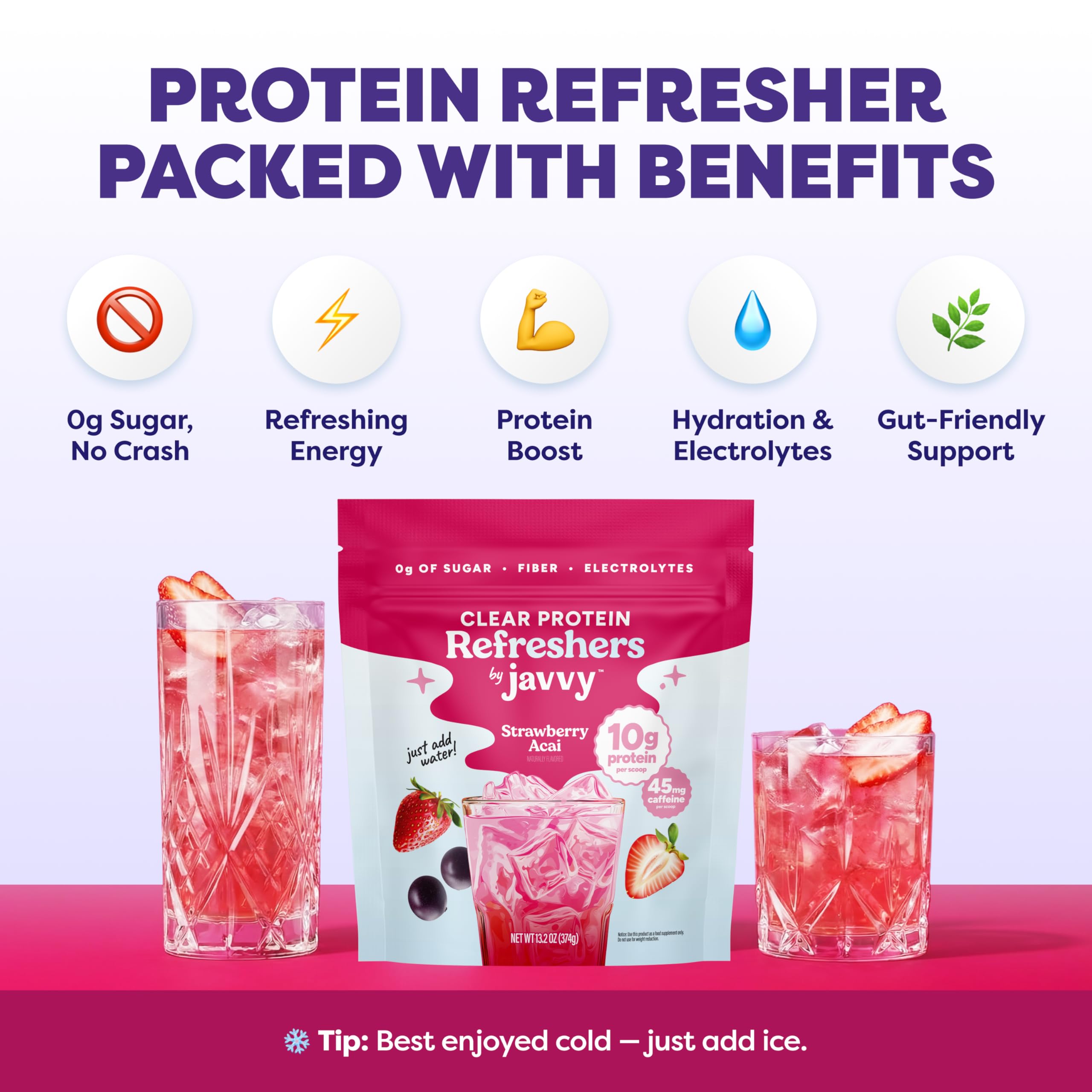 Javvy cuchara medidora con porción que ilustra 10 g de proteína por servicio
