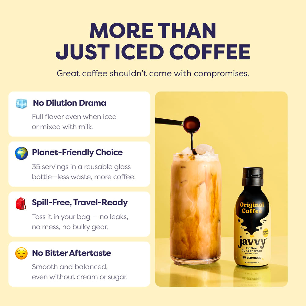 Javvy serving scoops beside bottle, shows suggested mixing ratios