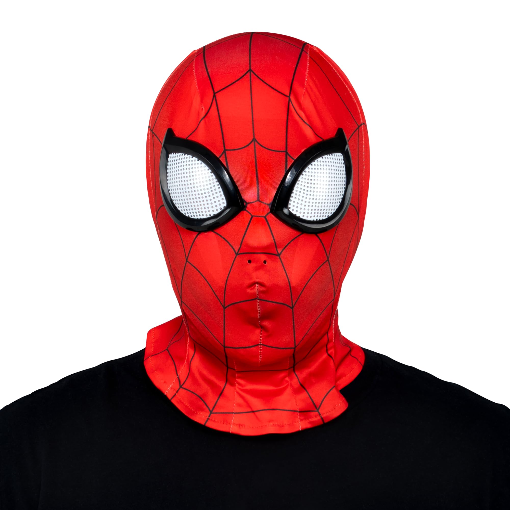 Jazwares Spider-Man máscara frontal mostrando ajuste auténtico
