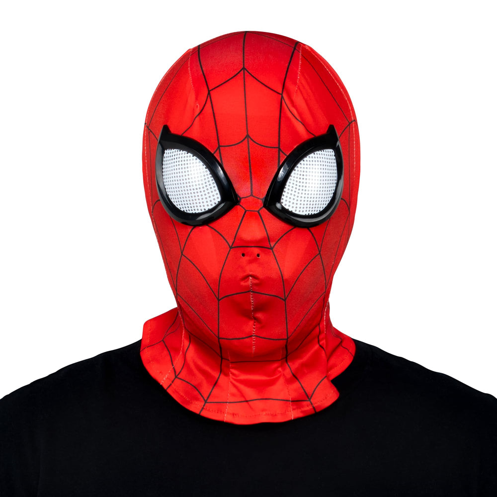 Jazwares Spider-Man máscara frontal mostrando ajuste auténtico