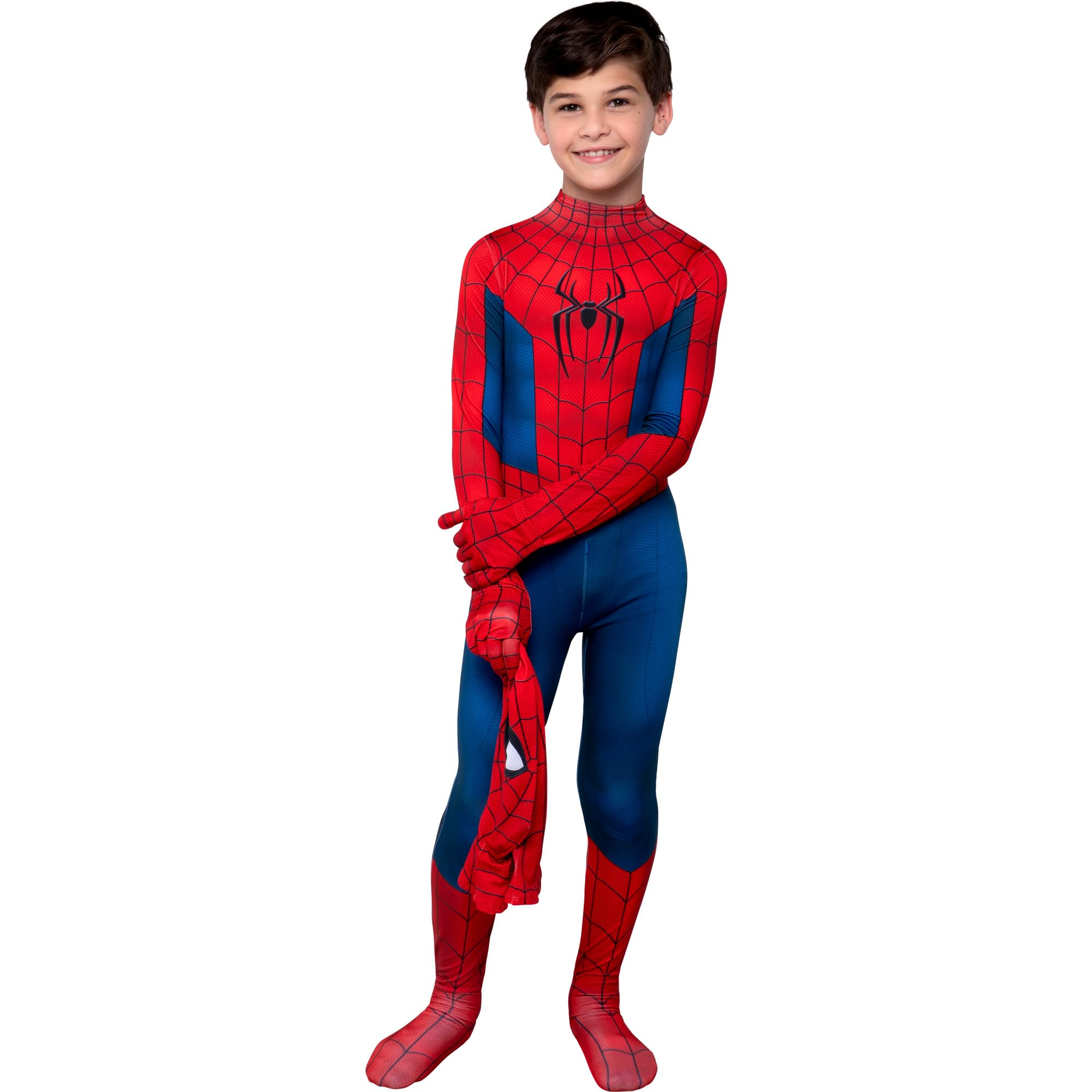 Jazwares Costume Play niño usando el traje en juego activo mostrando movilidad cómoda