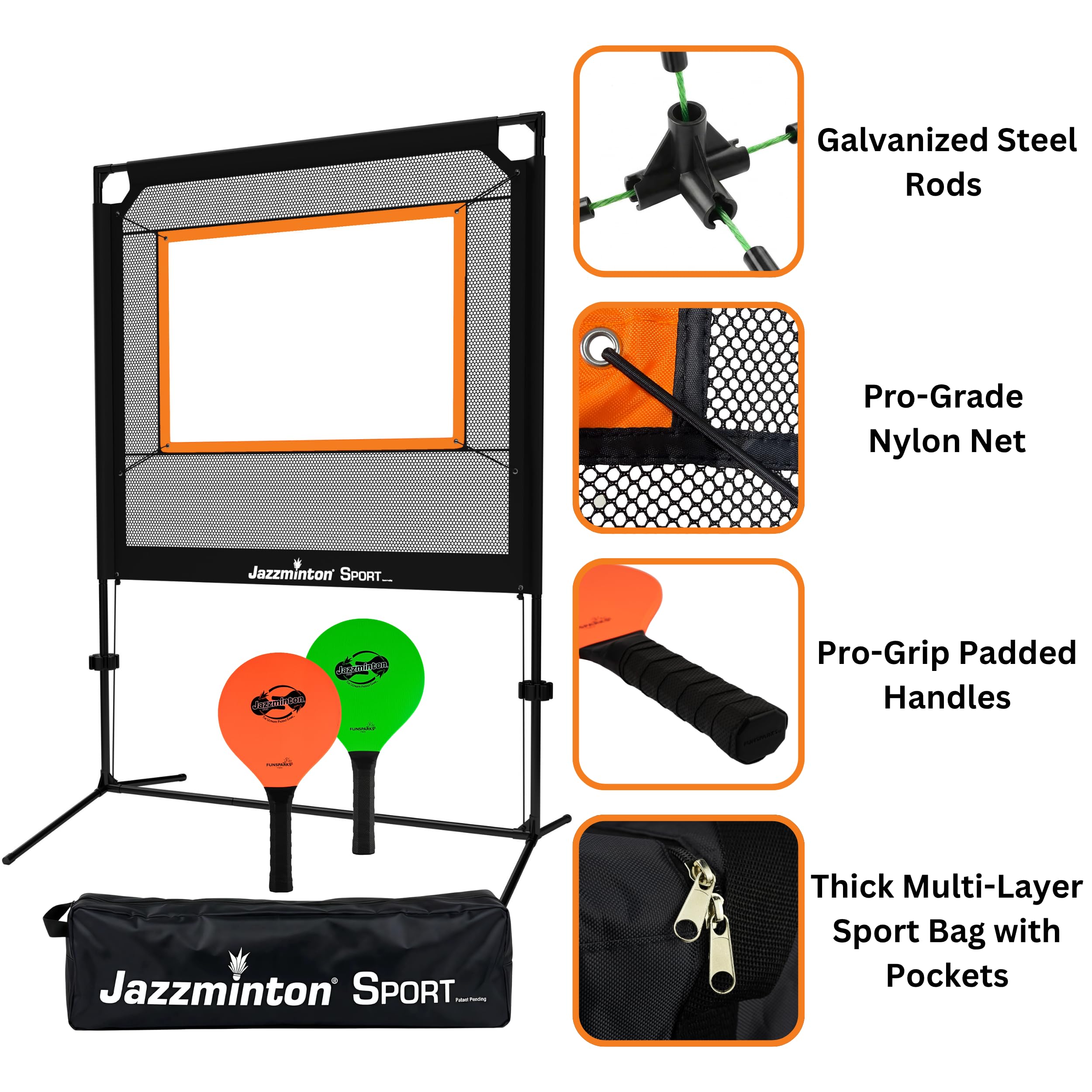 Jazzminton primer plano del birdie con Dynamic Brake que ofrece rallies controlados