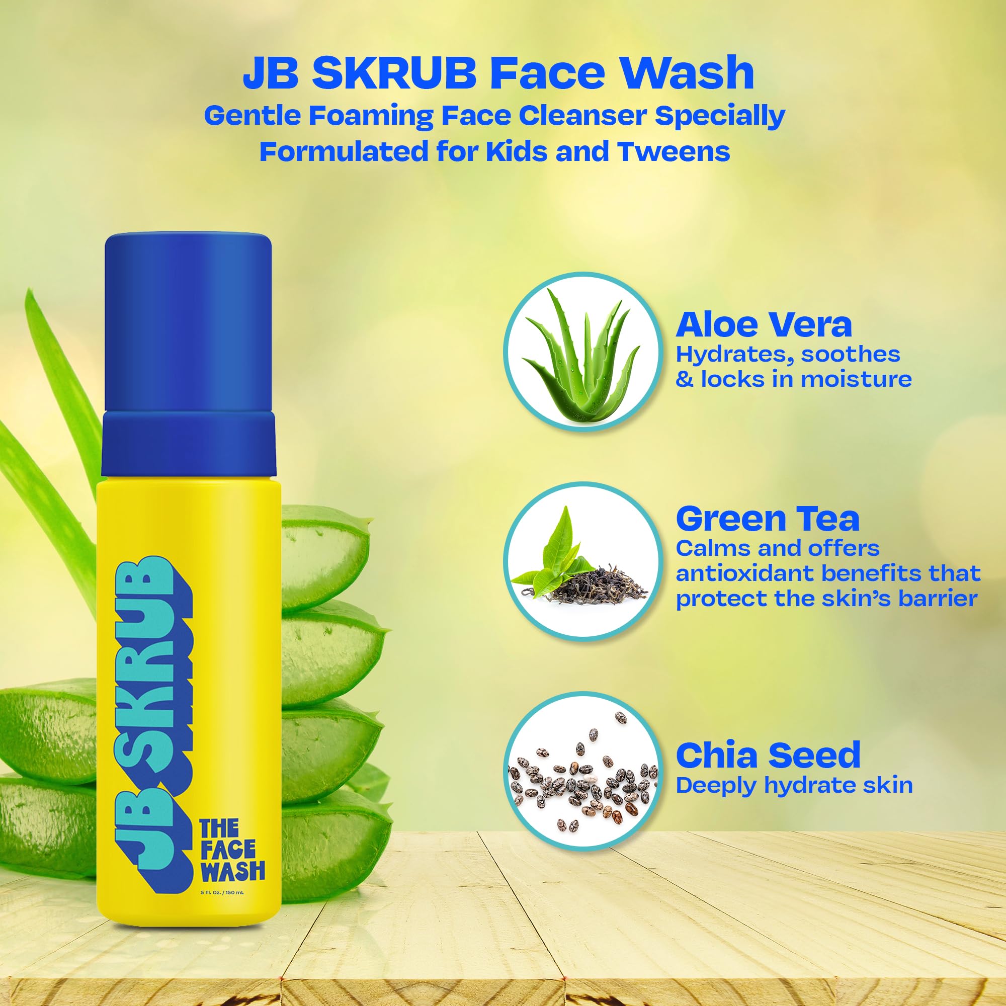 JB SKRUB ingredientes naturales como aloe y semillas de chía, nutrición