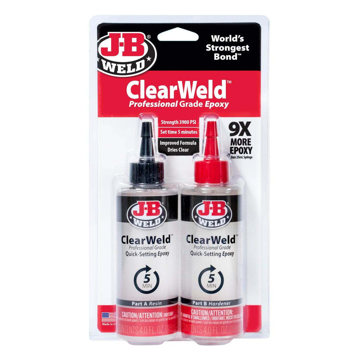 J-B Weld envase frontal Pro Size mostrando dos tubos y etiqueta clara beneficio versátil