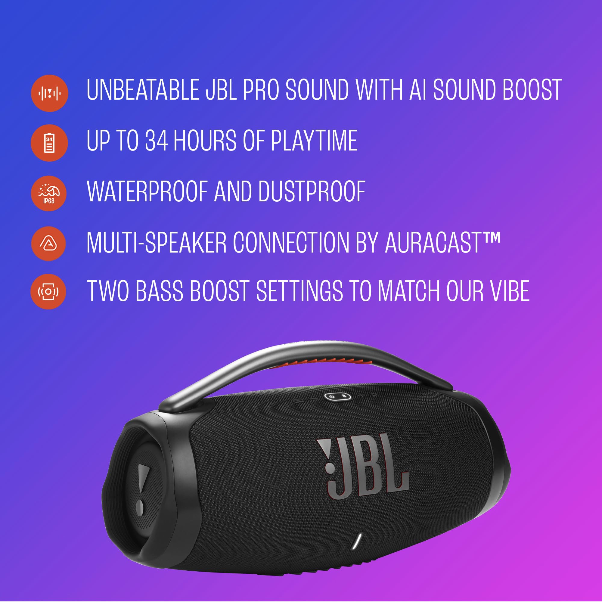 JBL Boombox 4 comparación de tamaño mostrando escala en manos