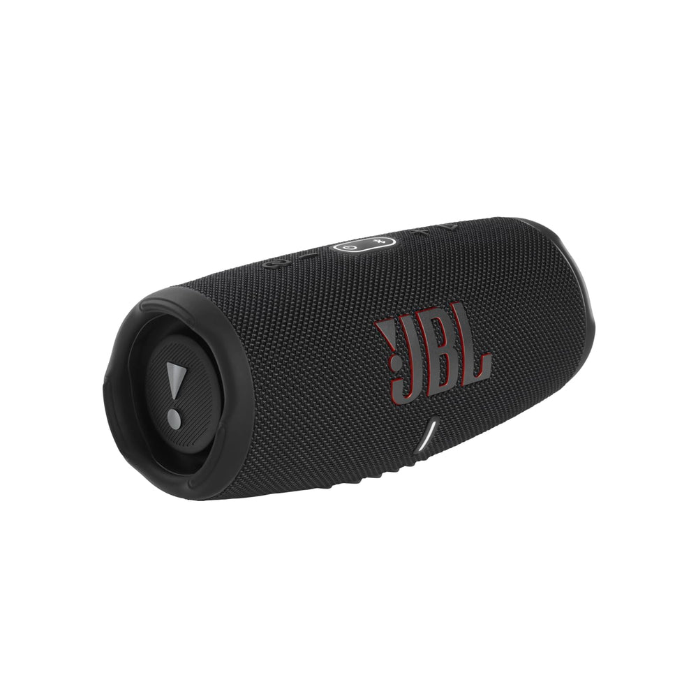 JBL Charge 5 frontal en negro mostrando diseño y potencia