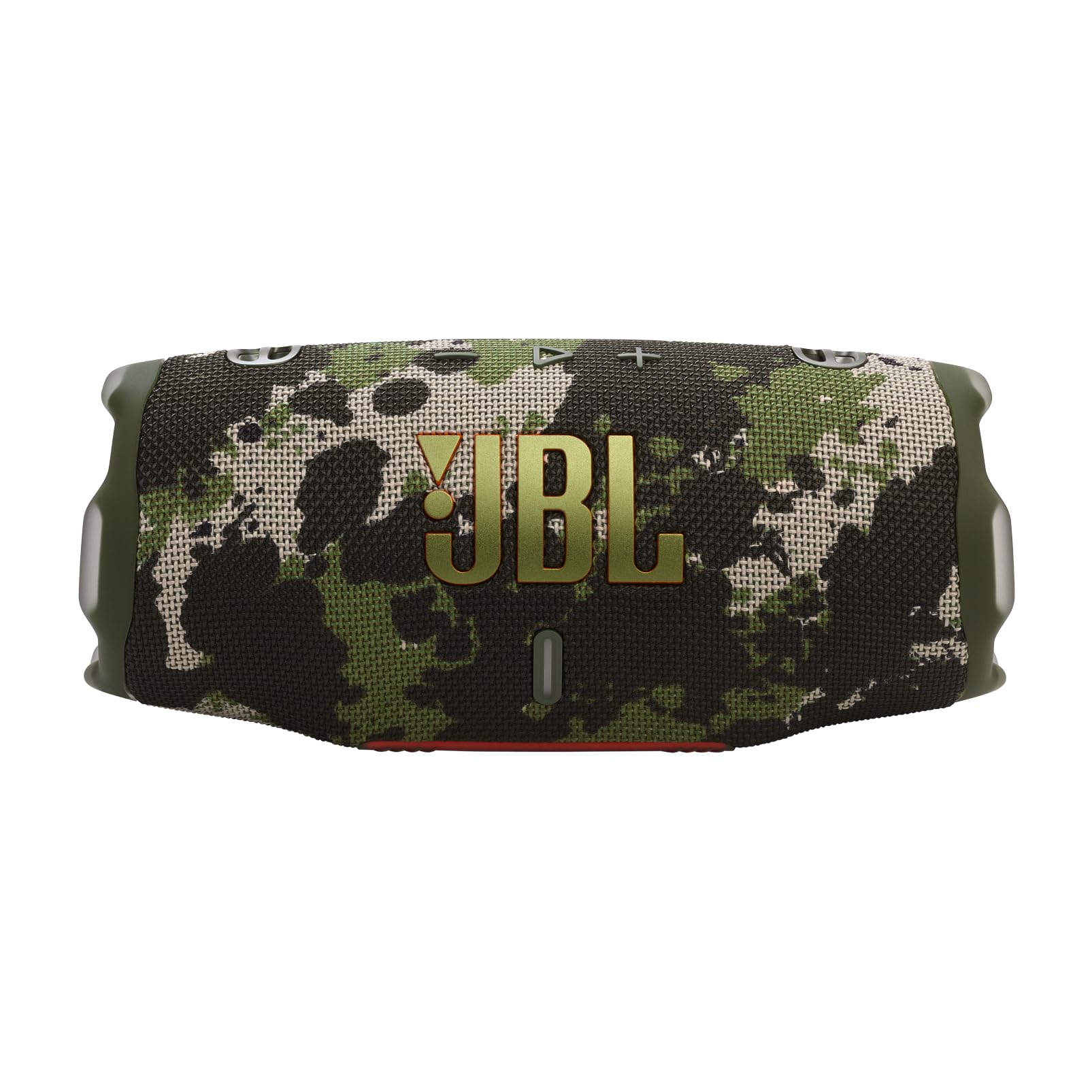 JBL Charge 6 Camo al lado de una botella para escala, tamaño portátil