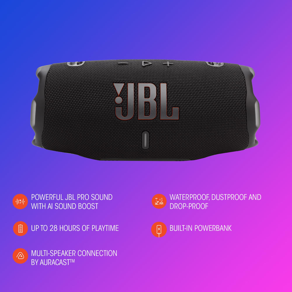 JBL Charge 6 sobre mesa de noche entregando audio en interiores