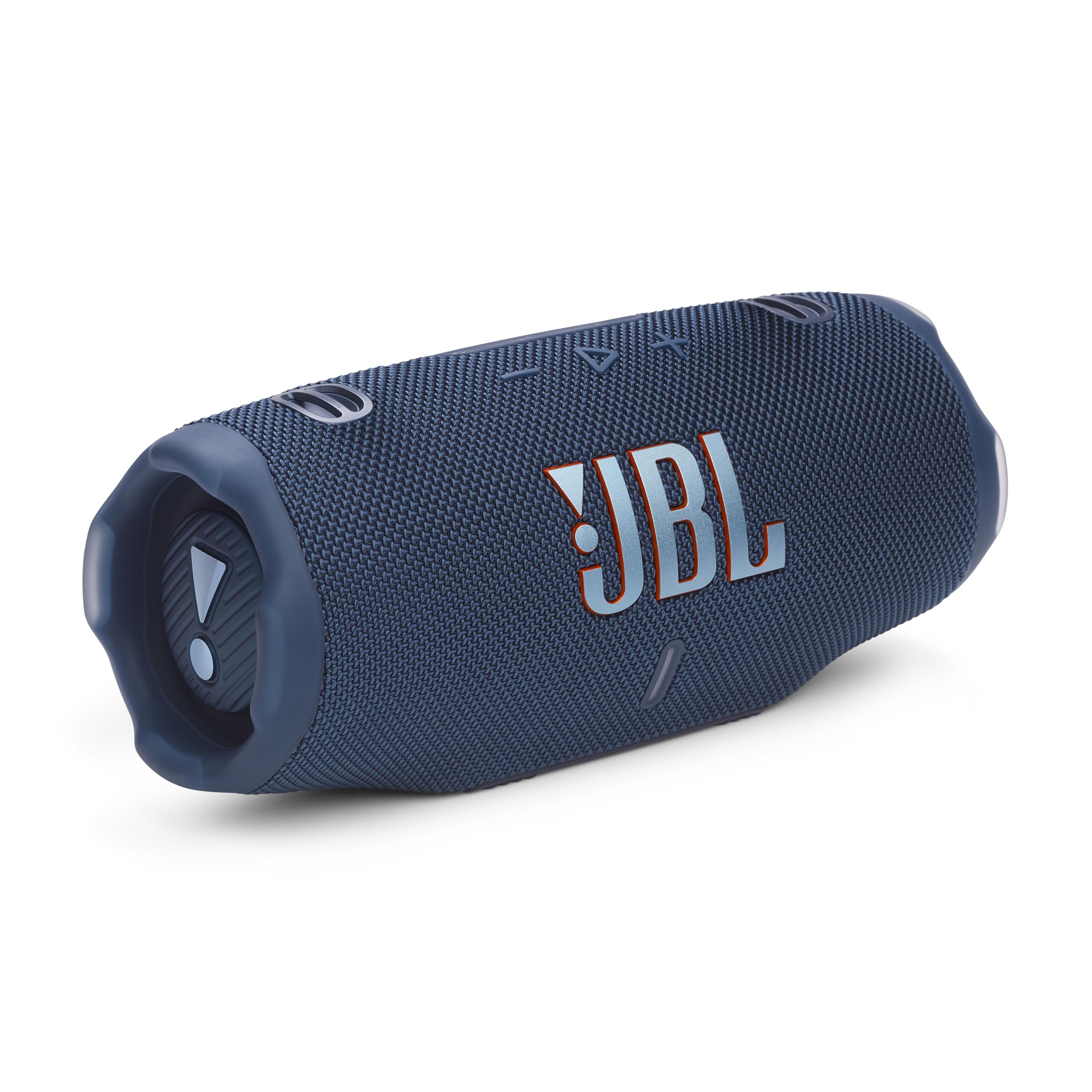 JBL Charge 6 frontal azul mostrando diseño y potencia