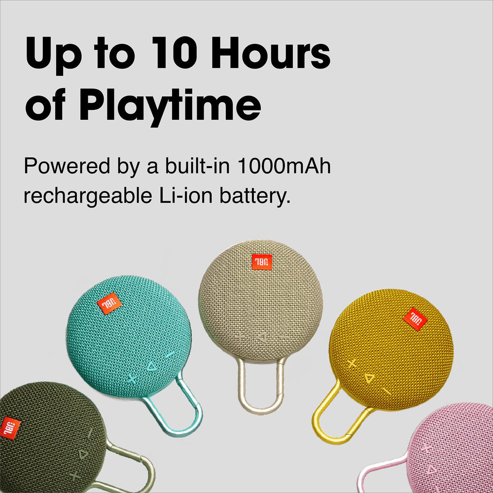 JBL Clip 3 en uso en la playa con audio impermeable y diversión