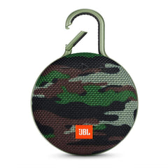 JBL Clip 3 frontal camuflaje mostrando el diseño y sonido portátil