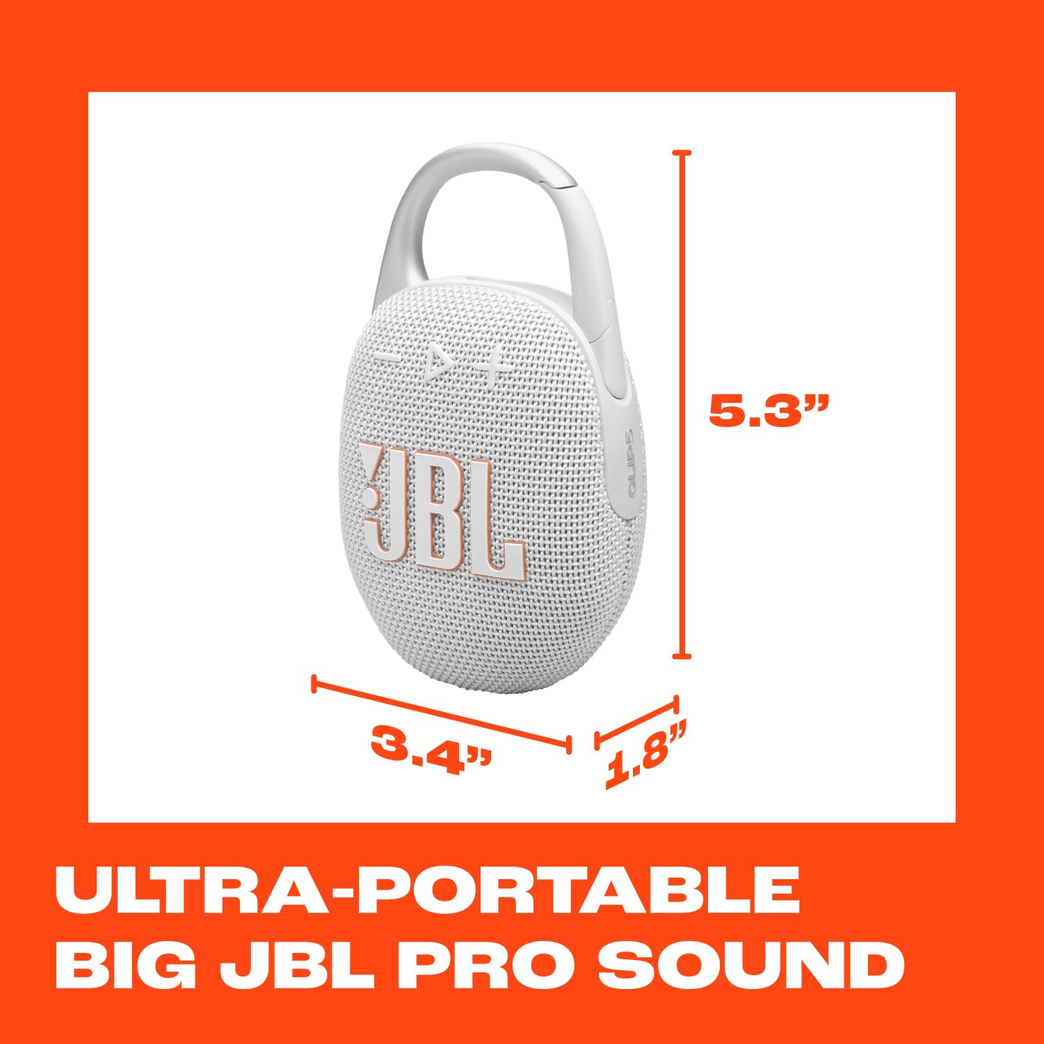 JBL Clip 5 en mano mostrando su tamaño ultracompacto y portabilidad