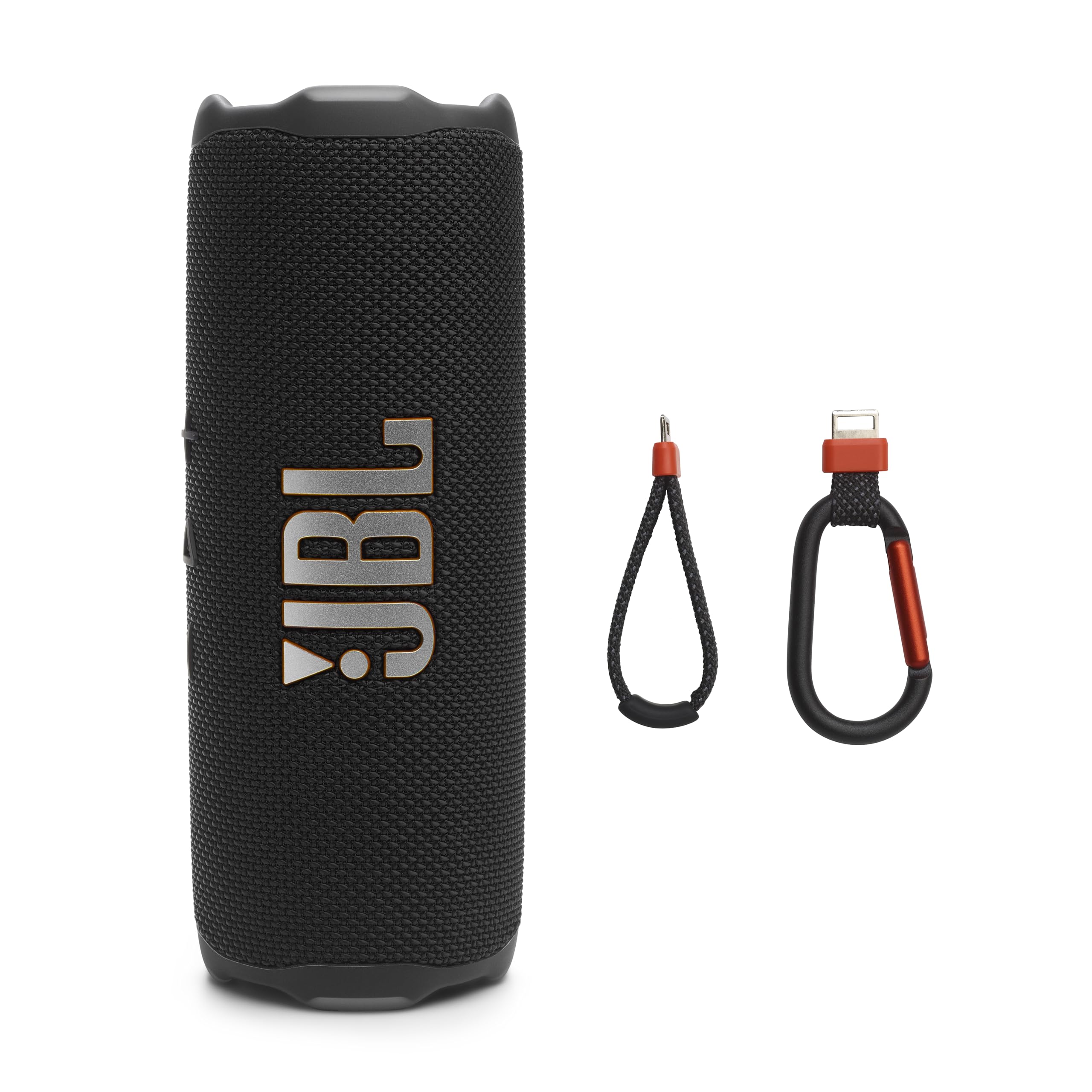JBL Flip 7 frontal negro mostrando rejilla y potencia sonora