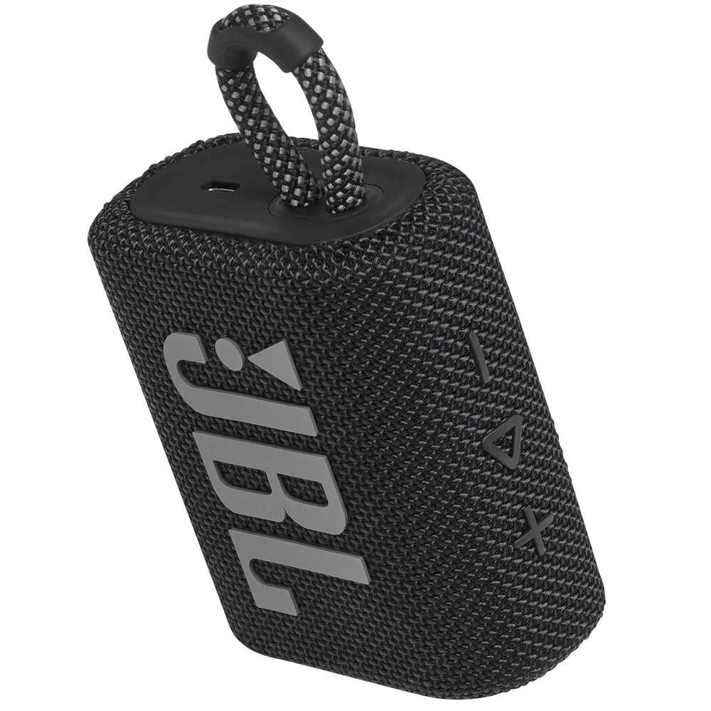 JBL Go 3 controles y puerto de carga visibles para uso sencillo