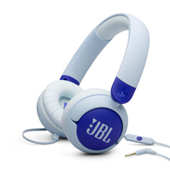 JBL Junior 320 vista frontal azul, protección auditiva confortable