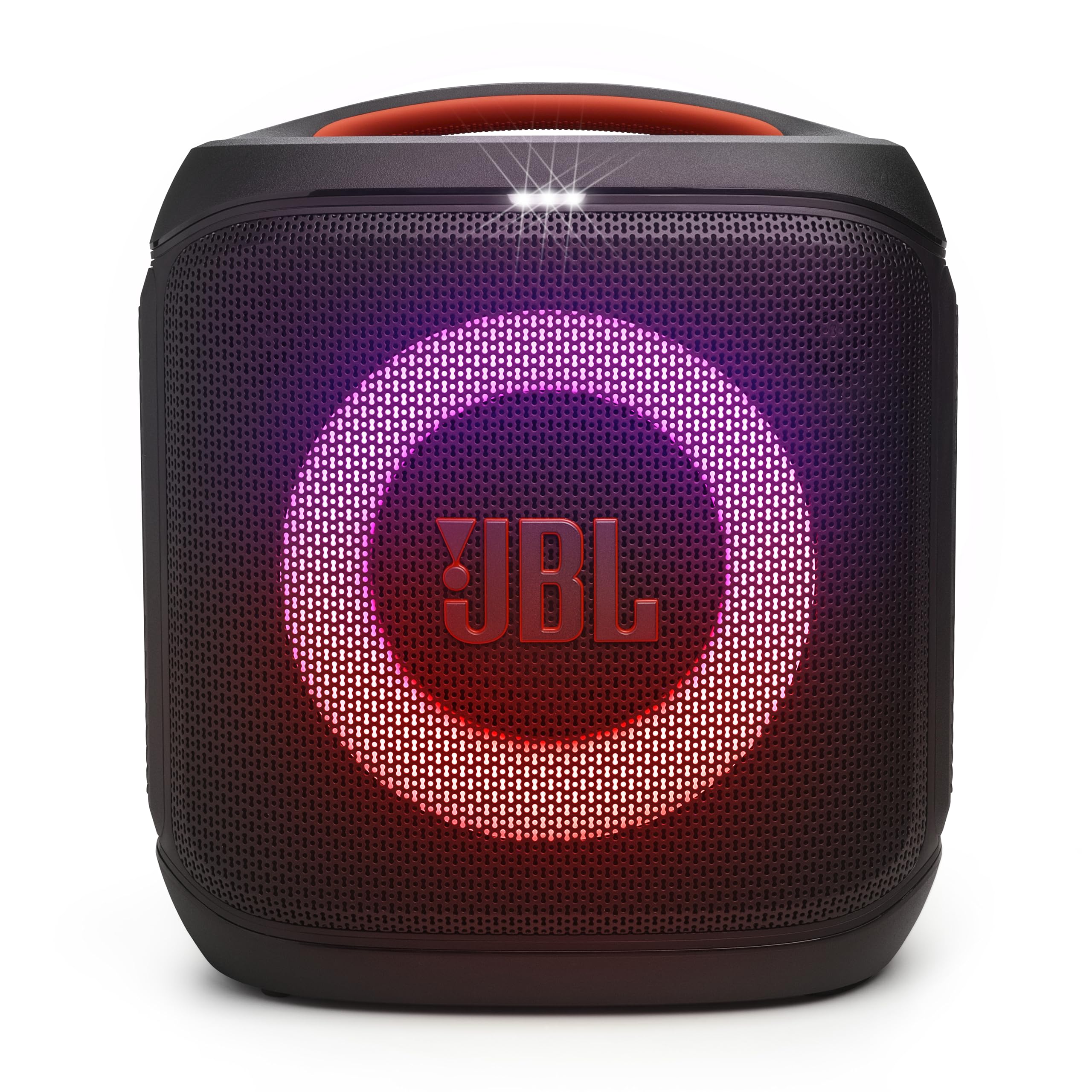 JBL PartyBox al lado de una persona para mostrar escala y tamaño