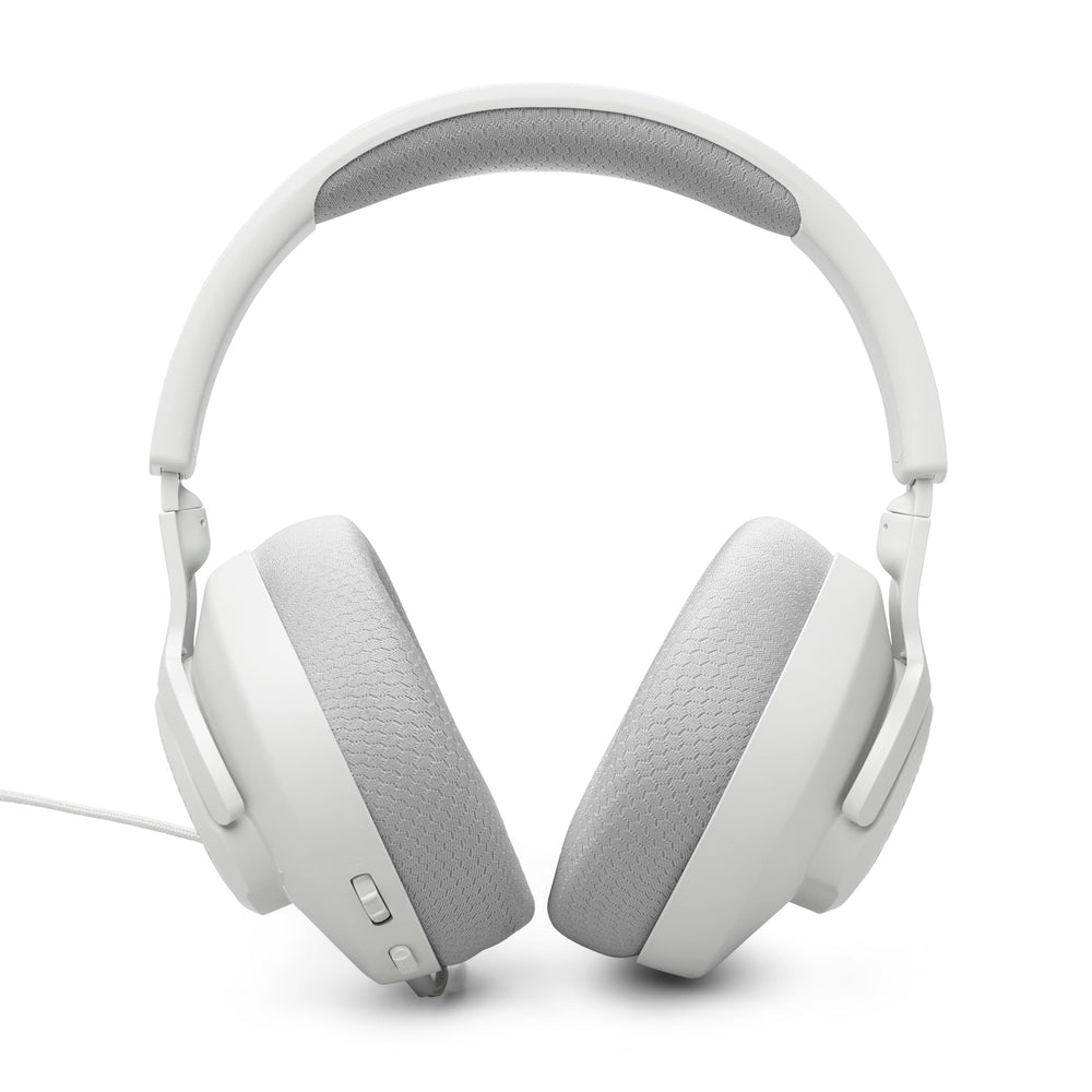 JBL Quantum 100M2 etiqueta y acabado blanco mostrando calidad
