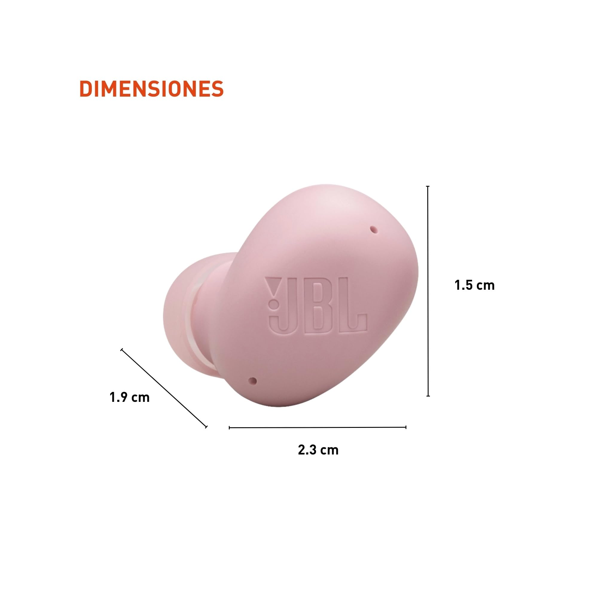 JBL Vibe Buds 2 detalle del driver 8mm mostrando potencia de bajos