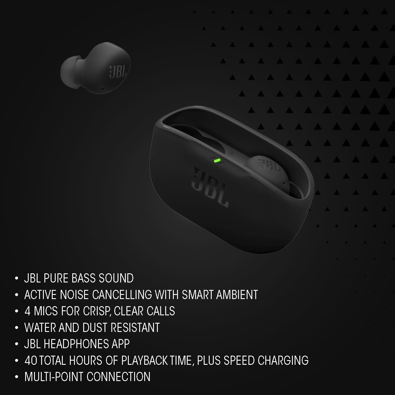JBL Vibe Buds 2 micrófonos en detalle para llamadas claras en exteriores