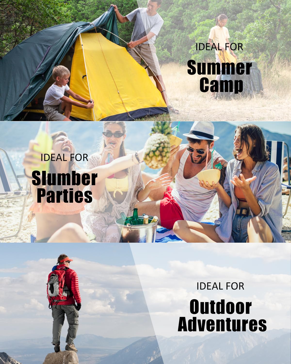 JEAOUIA persona usando el saco en camping, ideal para actividades al aire libre