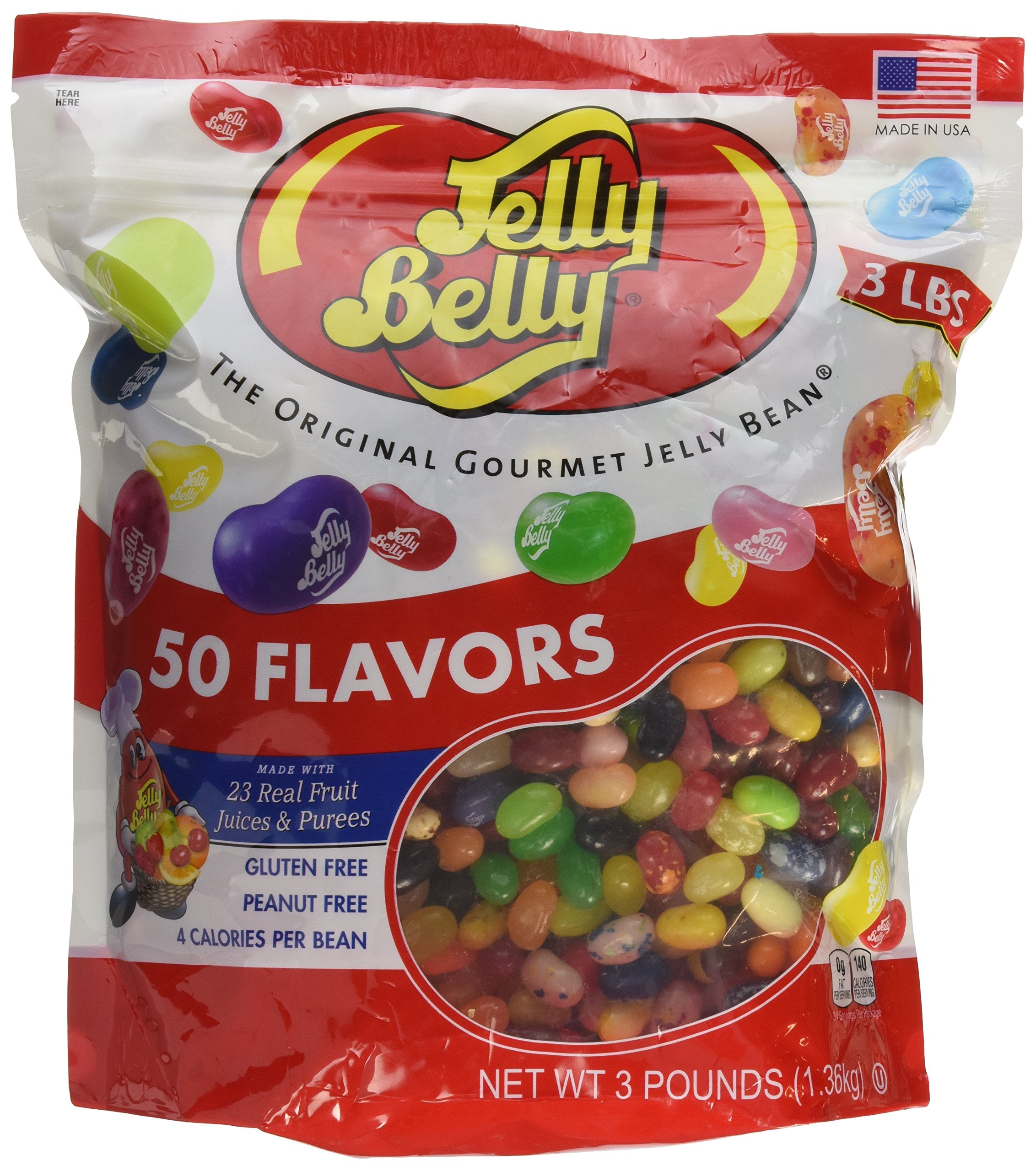 Jelly Belly bolsa frontal mostrando colores variados y fácil servicio