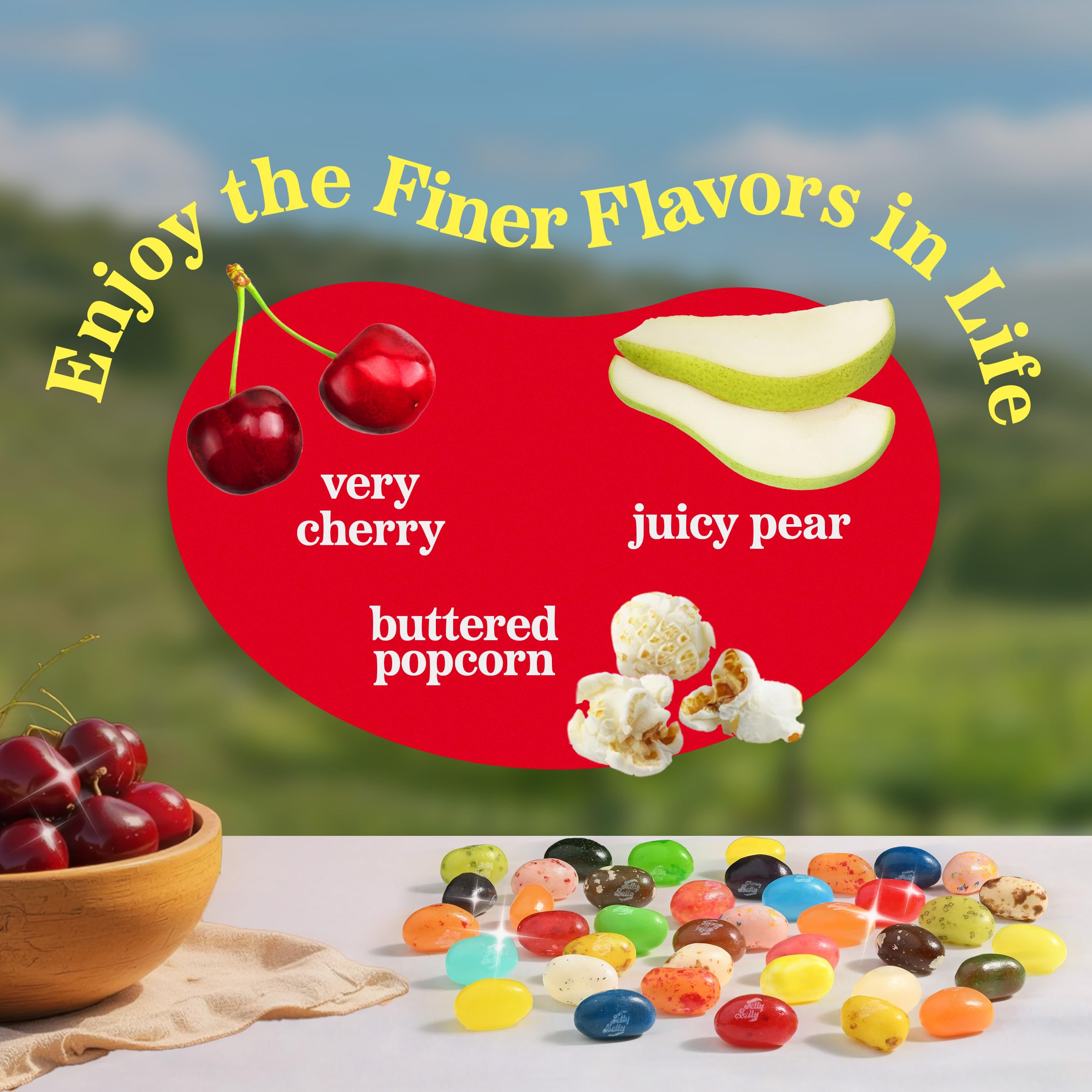 Jelly Belly etiqueta con listado de sabores, guía clara para elegir favoritos