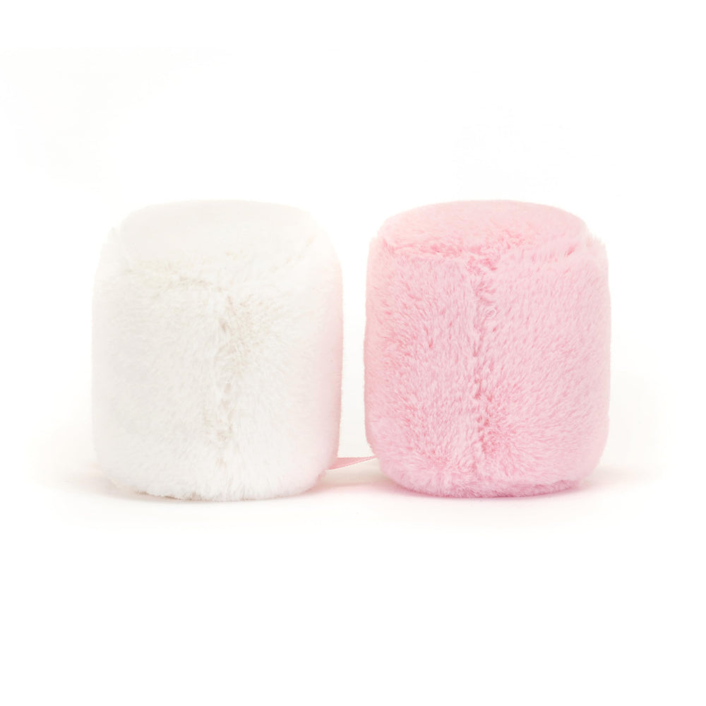 Jellycat detalle de la cinta satinada rosa que une los dos malvaviscos y añade encanto