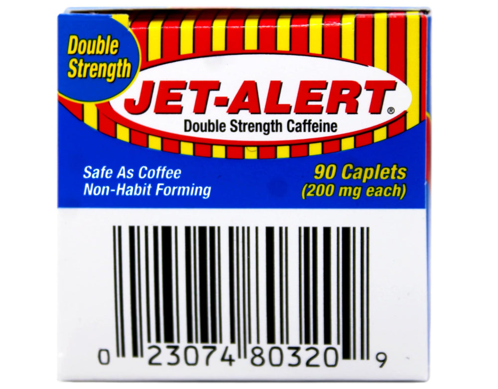 Jet-Alert etiqueta con instrucciones destacando dosis y precauciones
