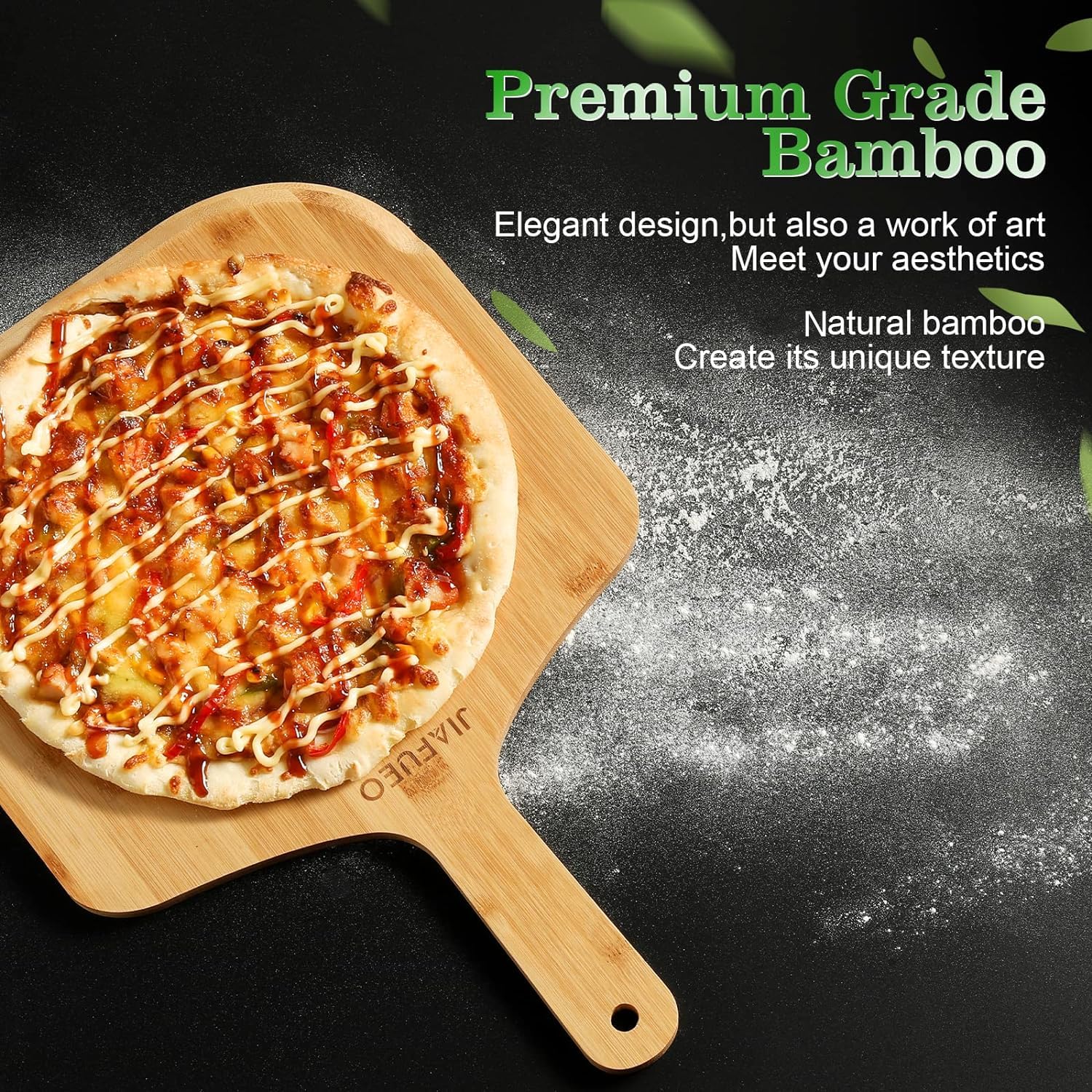JIAFUEO pala en uso dentro de horno facilitando introducir y sacar pizza