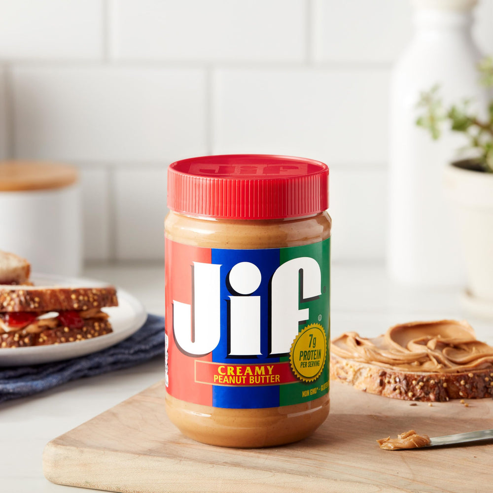 Jif detalle de etiqueta nutricional destacando sin conservantes