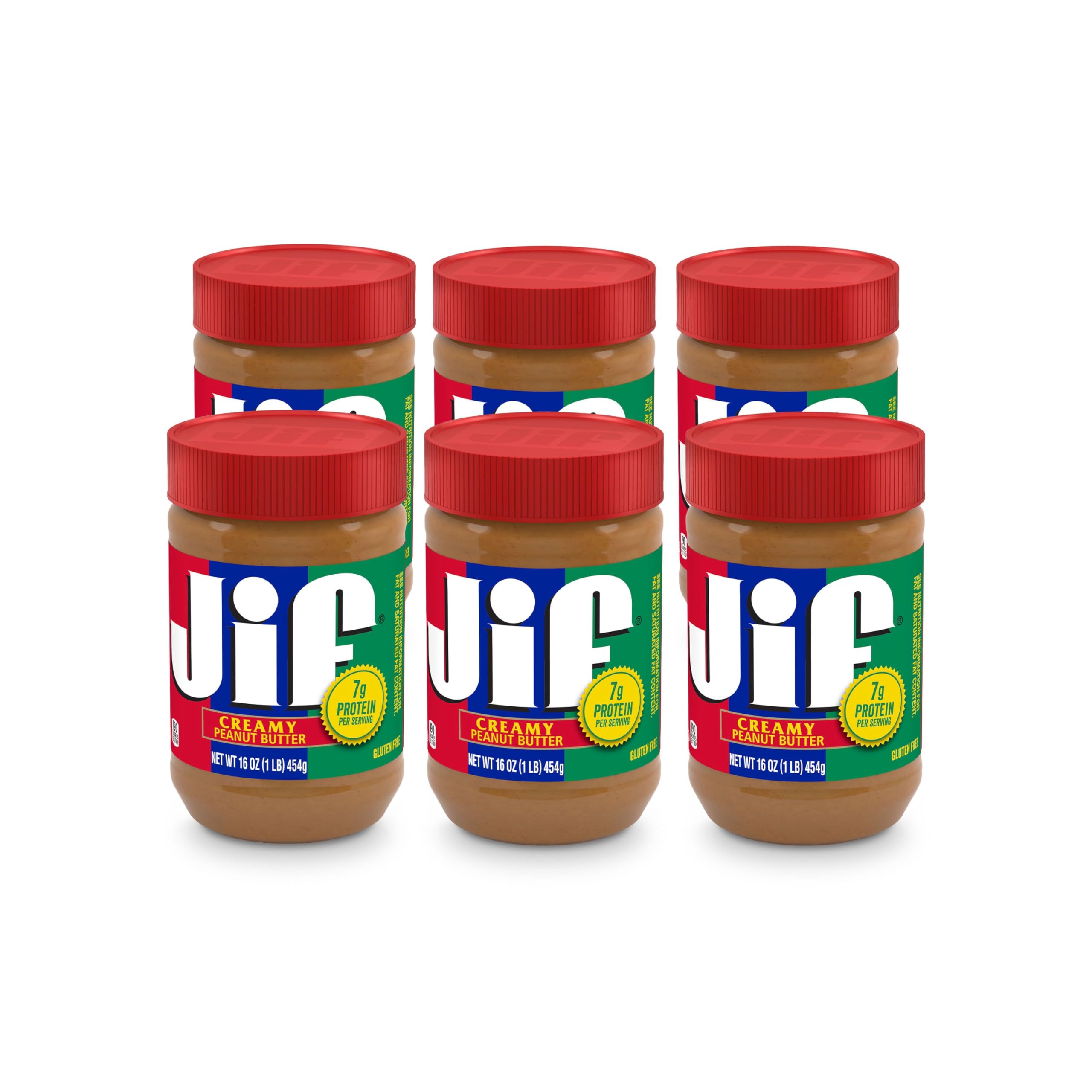 Jif frasco frontal con etiqueta visible y beneficio de sabor auténtico