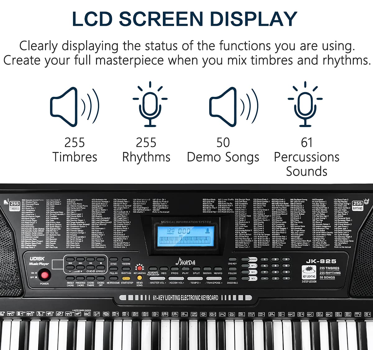 JIKADA pantalla LCD y teclas iluminadas mostrando los modos de enseñanza