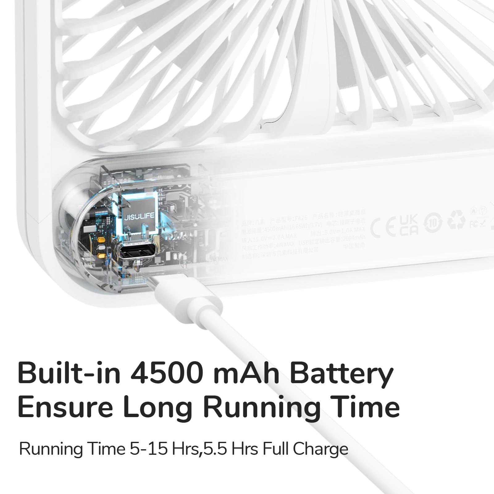 JISULIFE puerto de carga USB y batería 4500mAh para recarga rápida y fácil
